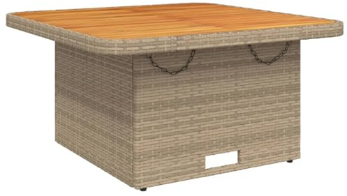 vidaXL Gartentisch, Outdoor Tisch mit verstellbarer Tischplatte, Couchtisch mit Stahlrahmen, Esstisch Gartenmöbel, Beige Poly Rattan Akazienholz