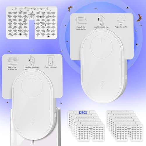 flintronic Trappola per Insetti Volanti per Uso Interno, Trappola per Moscerini Volanti, Trappola per Zanzare, con 12 Pannelli Adesivi, Bianco