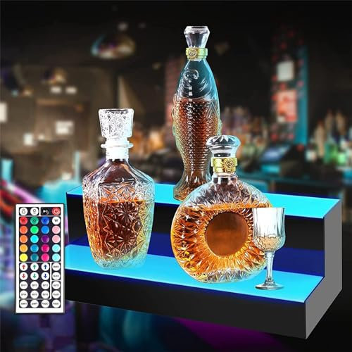 HEAXIY 2-stufiges LED-beleuchtetes Flaschenregal für Spirituosen, Mehrfarbig Beleuchtetes Flaschenregal mit Fernbedienung, Beleuchtetes Flaschenregal für Geburtstag, Hochzeit, Party, Club,40cm