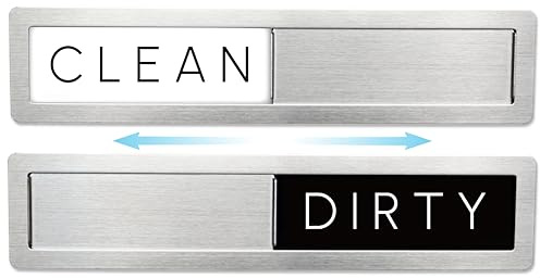Stainless Steel Dishwasher Magnet Clean Dirty Sign - Premium Magnetic Signs That Say Clean/Dirty - Optional Sticker Adhesive for Non-Metal Surface Dish Washers - Black & White Minimalistic Style