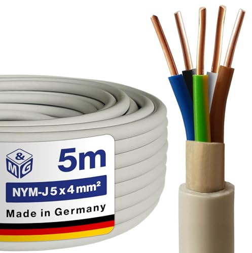 M&G Techno NYM-J 5x4 mm² Mantelleitung, 5m Feuchtraum Elektrokabel Grau