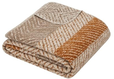 Ibena Bafia Decke 150 x 200 cm - Baumwollmix, weich, warm & waschbar, Kuscheldecke Zick-Zack beige
