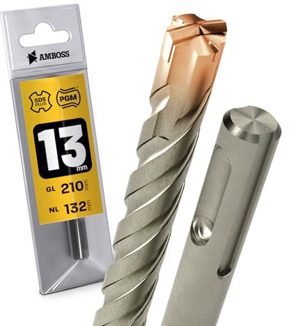 Punte per trapano a percussione SDS Plus, 4 taglienti, PGM, diametro 13,0 mm x 132 mm, AMBOSS Tools SDS Crusher 4 – HM - Punta per calcestruzzo in metallo duro professionale – Punta per pietra in