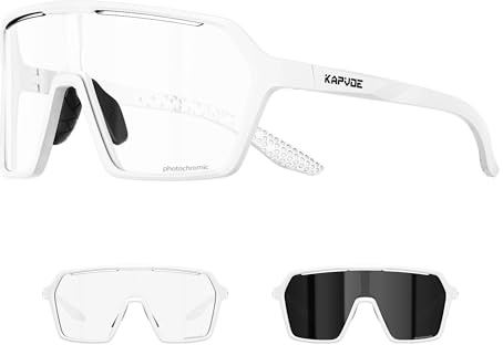 KAPVOE Occhiali Ciclismo Fotocromatici Uomo Occhiali MTB Donna TR90 Occhiali Bici da Corsa Trasparenti Occhiali da Sole Sportivi Anti-UV400 Occhiali da Ciclista Running Bicicletta Mountain Bike K335