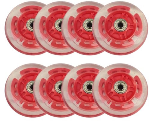 ANWEALTH 8 Stück Leuchtende LED Inline Skate Rollen Rollschuh Skating Räder Ersatzräder für Inlineskates für Indoor Outdoor 80 mm 100 mm 76 mm 72 mm 85A PU mit Lagern (rot 76 mm)