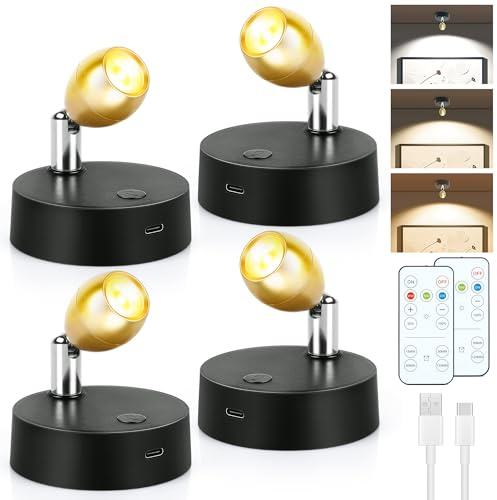 Bgmonster 4Pack Rechargeable Spot Lights Indoor, Wireless Tree Lights Indoor with Remote Control Timer＆Dimmable, 3CCT LED Up Lights Accent Light for Plant Painting Picture Display Portrait Wall Decor