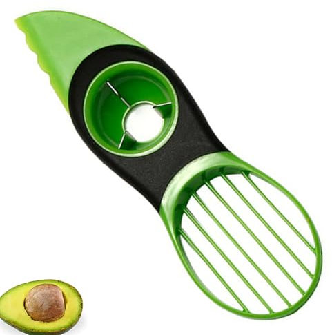 3-in-1 Avocado Slicer Tool - Stainless Steel Avocado Cutter, Pitter & Scooper - Multi-Functional Kitchen Gadget for Perfect Slices & Dicing (Easy Grip Handle)