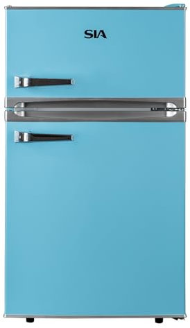 SIA RFM88PB 88L Freestanding Under Counter Blue Retro Fridge Freezer, Adjustable Thermostat, Interior LED Light, 2 Years Parts and Labour Guarantee