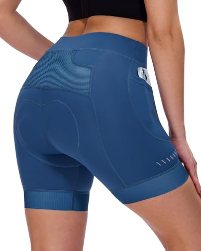 Sportneer Radlerhose Damen mit Sitzpolster 4D Gepolsterte Fahrradhose kurz mit Tasche Elastische atmungsaktiv Radhose Damen Polster Schmerzfrei Schnelltrockende