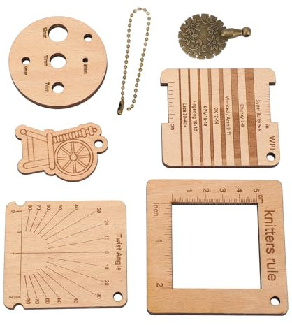 7Pcs Wood Knitting Gauge Rulers,Yarn Measuring Crochet Hook Wrap Guide, Beech Wood Knitting Needle Gauge for Spinners Tools Control Card Knitting Parts, Multifunction Knitting Tool