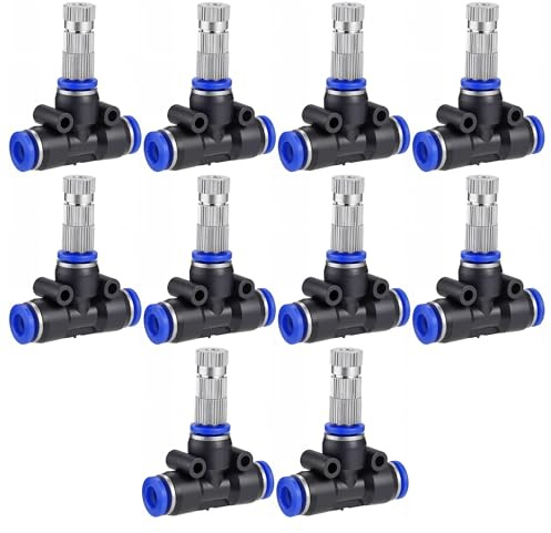 Lpraer 10 boquillas de niebla de latón con 6 mm de 3 vías en T, conector de tubería de agua, rociador, boquilla de pulverización para jardín, sistema de enfriamiento de riego al aire libre, accesorio