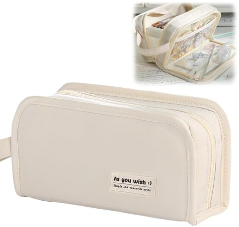 WJWINER Mäppchen Beige Etui Stifte, Pencil Case Girls, Große Federmappe, Aesthetic Für Schule & Büro