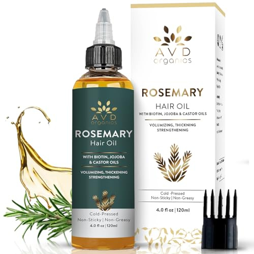 AVD Organics Rosemary Oil for Hair Growth – Infused with Biotin, Jojoba & Castor Oil – Pre-Diluted Scalp Oil, Stimulates Growth, Strengthens Dry and Damaged Strands, Nourishes Split Ends, 120ml