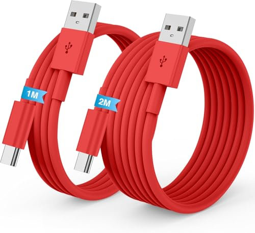 Cavo USB Type-C Ricarica Rapida [2Pezzi/1M+2M] Cavo iPhone 17 16 15 Pro Max Qriginale Apple USBC,Cavo USB A a USB C,Cavo Tipo C per iPhone16 17 15 Pro/iPhone 17 Air/iPad Pro/Air,Galaxy S25/S24-Rosso