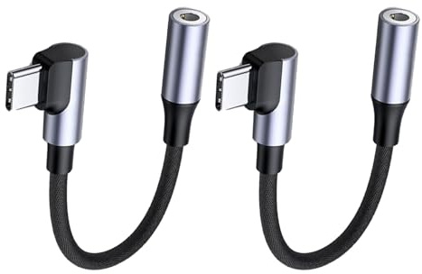 Leloco USB C auf Klinke Adapter DAC 90° Kopfhörer Adapter 2 Stück | Aux USB C Adapter für iPhone 16/15, Galaxy S23/S22. 3.5mm Klinke, abgewinkeltes Design, Schwarz. Plug & Play Audio Kabel