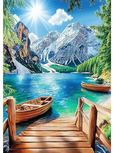 NEWENMO Grüne Berge und Klares Wasser Diamond Painting Erwachsene,DIY Holzbrücke Diamant Painting Bilder,5D Diamant Malerei Kit Complete,Landschaft Diamond-Painting Set,für Hause Dekoration 30x40cm
