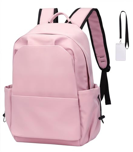 FSRONGXI Pink Girls School Bag Lightweight School Bags for Teen Girls, Lightweight Water-Resistant Back Packs Women Casual Daypack Fits 15.6 Laptop with Card Holder (Pink)