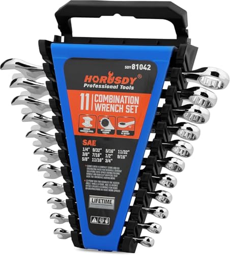 HORUSDY 11-Piece SAE Wrench Set | Combination Wrench Set with Organizer | 12 Point | 1/4 - 3/4 | Chrome Vanadium Steel