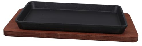 LABRIMP Sartén Cuadrada Para Bistec De Hierro Fundido 23,2x17,5 Cm Con Base De Madera Resistente Para Asar y Freír, Adecuado Para Uso Doméstico y Reuniones Familiares
