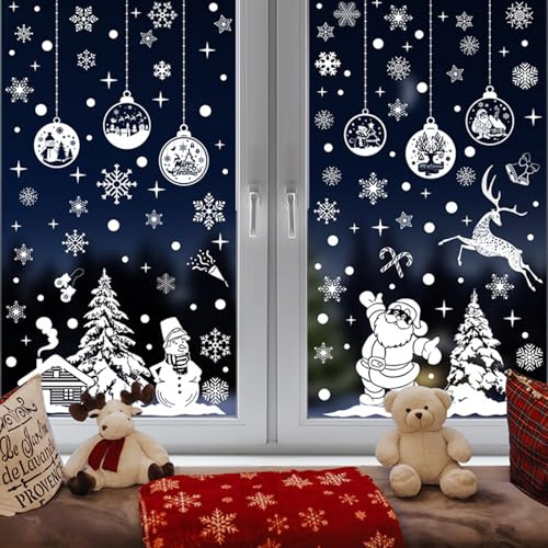OAKENCREST 9 Feuilles NoëL Autocollants Fenetre, 260 Stück Stickers Noel Fenetre Electrostatique, Reutilisable Décoration de Noël, DIY Amovibles Autocollant Vitre, pour Deco NoëL Intérieur