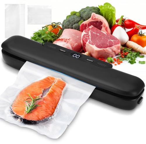Vuxava Macchina sottovuoto alimenti automatica e professionale, macchina sigilla sacchetti per alimenti secchi e umidi, vacuum sealer con 20 sacchetti inclusi – Nero