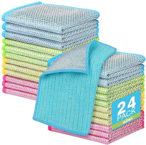 AIDEA Non Scratch Wire Dishcloth 24PK, Upgraded Wire Dishwashing Rag for Kitchen, Dual Sided, Dish Cloths for Washing Dishes, Cleaning Pads Steel Scrubber for Cookware, Sinks, Dishes, Stove Tops,7×8