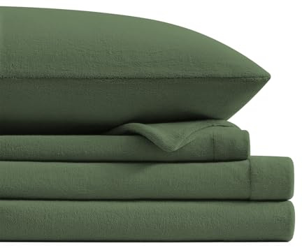 Petrichor Flannel Fleece Queen Size Sheet Set Green – Ultra Soft Anti-Static Plush Bedding, 4 Piece (1 Fitted Sheet 80×60×16,1 Flat Sheet 102×90,2 Pillowcases 30×20)