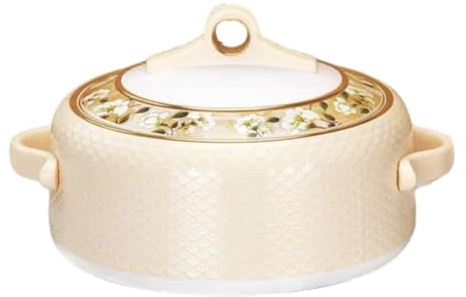 Reldor Coral Insulated Casserole Hotpot | Stainless Steel Hotpot with PU Insulation | Elegant White with Handles | Keeps Food Hot for Hours, 5000ml