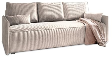 Masseno Sofa MESTOR mit Schlaffunktion, Sofa mit Bettkasten, Wohnzimmersofa, Couch, Soffa, Bettsofa, Couchgarnitur- Beige, POSO 02