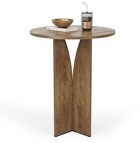 Tribesigns Mesa de bar redonda de 80 cm de altura, mesa alta de madera, barra alta para pub, bistró, hogar, cocina, comedor, habitaciones pequeñas, color marrón