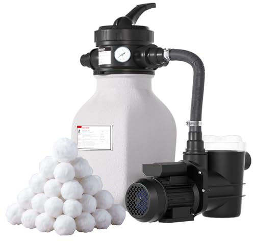 POOLPURE Système de Filtre à Sable 6m³/h | Filtre à Sable et Particules 400W pour Piscine Hors Sol | Pompe Piscine avec Vanne 7 Voies, Manomètre et 700g Balles | Cuve 20kg | Ø 32/38mm