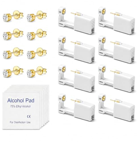 8Pcs Ear Piercing Gun Kit with 4mm 316 Stainless Steel Studs and Pads
