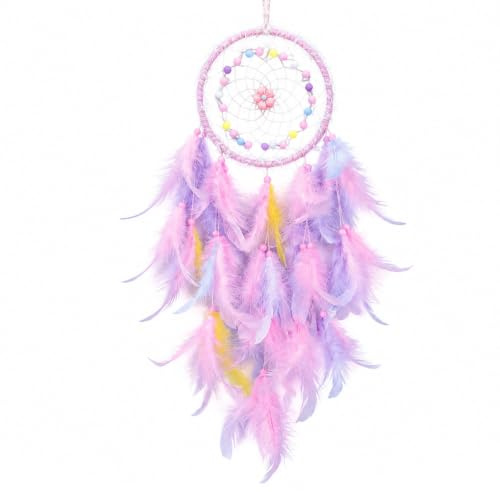 Pink Dream Catcher for Girls, Feather Wall Hanging Room Decor