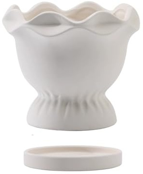 zhangrui1888 Pots de Plantes de Jardin Un Trophée avec Une Bordure en Relief Floral, Pot De Fleur Céramique Uni, Porcelaine Blanche Jardinières de Fleurs(Petit)