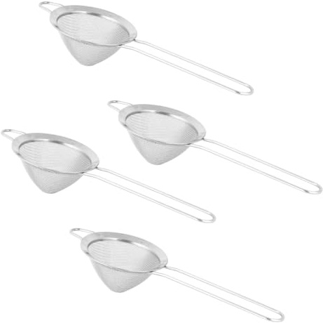 XIHIRCD 4pcs 3.35 Fine Mesh Strainer for Kitchen, Cocktail Strainers | Stainless Steel Sifters with Long Handle Cone Shape Wine Sieve for Tea Juice Drinks Liquids Matcha Coffee Home Bar Supplies