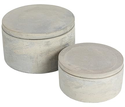 Bloomingville Zementboxen mit Deckel, dekorativ, rund, grau, 2er-Set