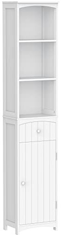 HOMCOM Columna de Baño Multiusos Armario de Baño con Estantes y 1 Cajón 34x24x170 cm Blanco