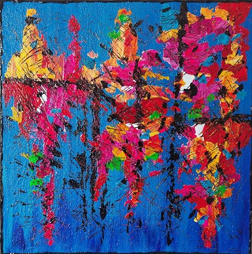 DORON ARTE QUADRO MODERNO MATERICO DIPINTO A MANO TELAIO GALLERY BORDI DIPINTI - ASTRATTO BLU - 50x50x4 cm -RIF42