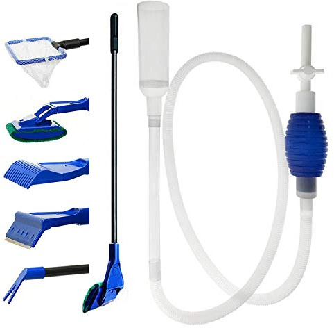 GreenJoy Aquarium Fish Tank Cleaning Kit - 5 in 1 Algae Scraper Set - Siphon Vacuum for Water Changing and Sand Cleaner (Cleaner Set)