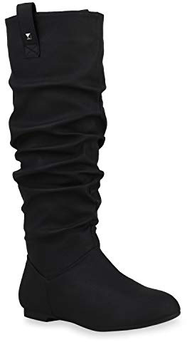 Damen Schlupfstiefel Warm Gefütterte Stiefel Nieten Winter Schuhe 153347 Schwarz Arriate 40 Flandell