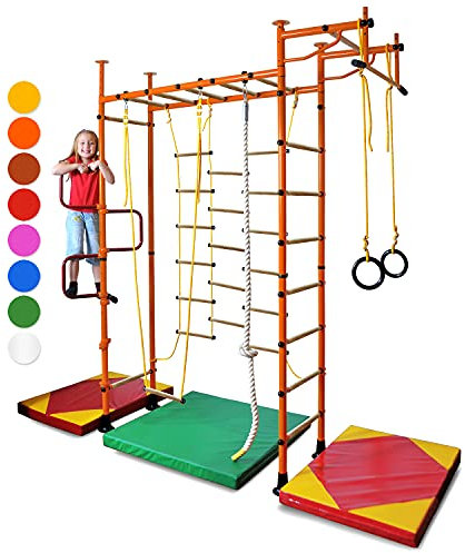 NiroSport Espalier Suédois M3 Mur de Gymnastique Espalier d'enfants Cadre d'escalade avec Barre de Traction Anneaux de Gymnastique Corde échelle de Corde trapèze