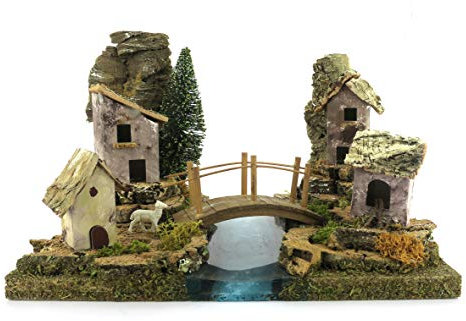 Ferrari & Arrighetti Tramo de río con Casas y Puente para el Belén - Colección Bertoni