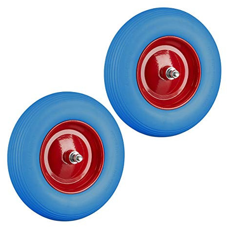 Relaxdays 2X Ruota per Carriola Gomma Piena con ASSE 4.80 4.00-8 di Ricambio, Carico Max 100 kg, Antipanne, Blu Rosso