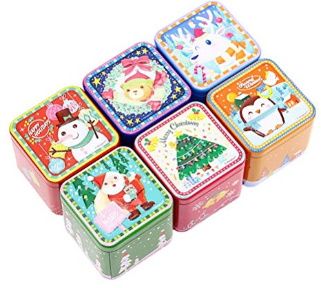 Wakauto 6 Stücke Weihnachten Dosen Metall Keksdose Platz Weihnachtsdosen Geschenkbox Sparschwein Geschenkdose Metalldose Blechdose Plätzchendose Aroma Kerzen Spardose Süßigkeiten Schachtel(Zufällig)