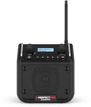 PerfectPro Baustellenradio DABPRO, DAB+ und UKW-Empfang, AUX-Eingang, MP3, Bluetooth, Netzstrom und Wiederaufladbar, Stoßfest, IP54, DPR2