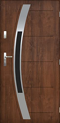 Porta esterna in acciaio porta d'ingresso porte con vetri Pantor 55 mm FAGOT dimensioni 80 e 90 (noce, [90] 990 x 2068 con telaio della porta a destra)