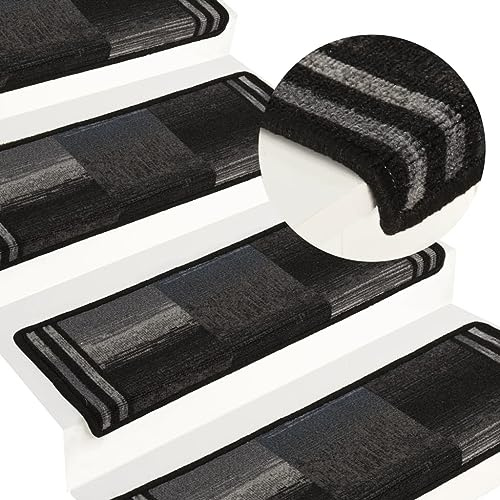 vidaXL Treppenmatten 15 STK., Stufenmatten mit Klebebändern, Treppenteppich Selbstklebend, Treppenstufenmatte Treppenschutz, 65x21x4cm Schwarz Grau