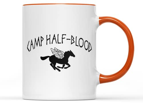 SMARTYPANTS Camp Half Blood Tasse Tee Kaffee Tasse Percy Jackson Lightning Film TV Kino Mythos Griechische Götter Olympians Poseidon Halbgott Monster Sterbliche Geschenk (Orange Handle Prime)