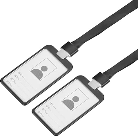 sourcing map Packung mit 2 Ausweishülle Senkrecht Aluminium ID Halter Clip Schnur 9,5x5,8cm Schwarz