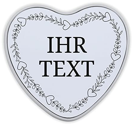 STEMPEL-FABRIK – personalisierbare Herzdose mit Namen oder Wunschtext – Motiv Blumenkranz – bedruckte Geschenkdose in Herzform – ideale Keksdose, Metalldose – Geschenkidee zum Geburtstag